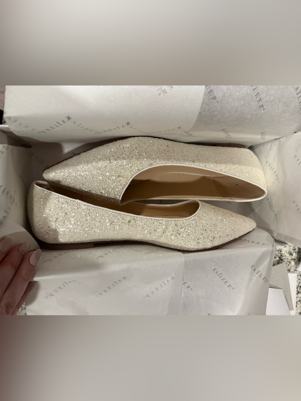 Glittery White Flats